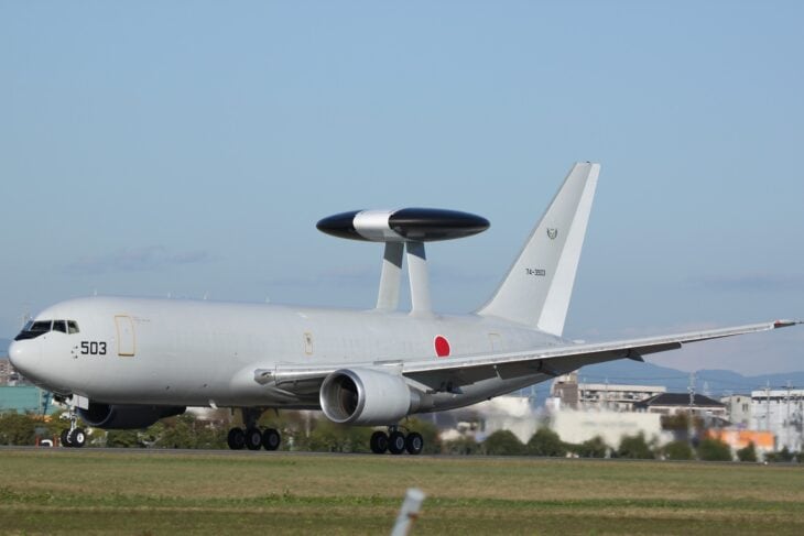 JASDF Boeing E-767 AWACS 74-3503 landing with its rotodome above the fuselage