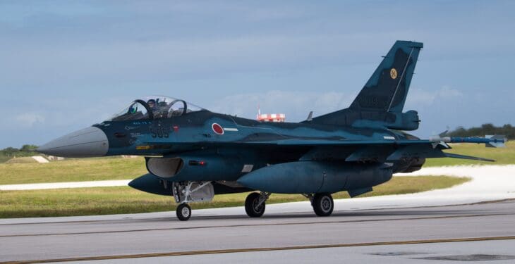 JASDF Mitsubishi F-2 taxiing at Andersen Air Force Base in Guam