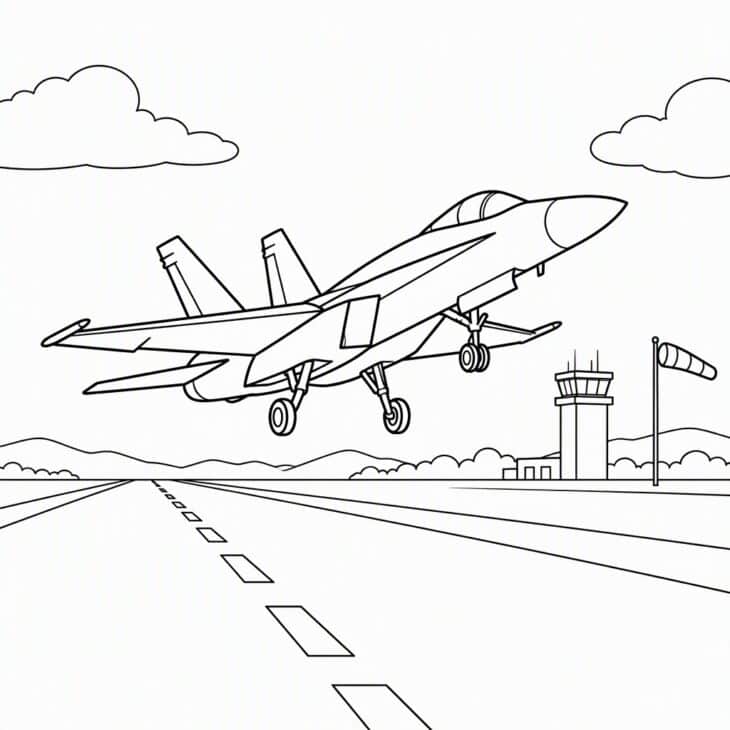 The runway and tower set the scene for the takeoff.