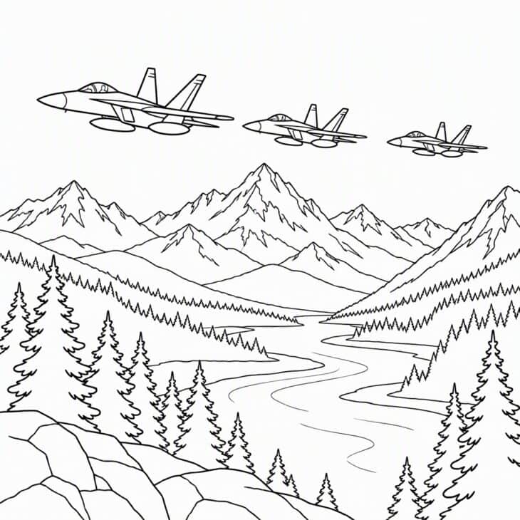 Peaks, a valley and three jets give a landscape worth framing.