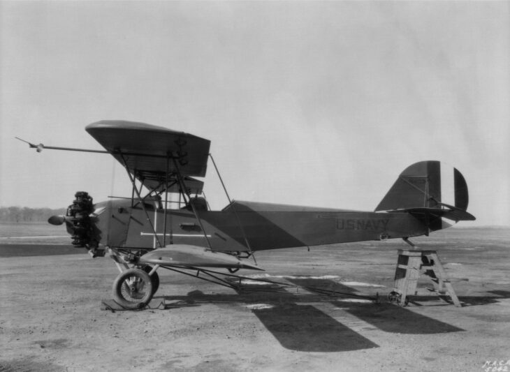 A Consolidated NY-2 biplane trainer on the ground at NACA Langley