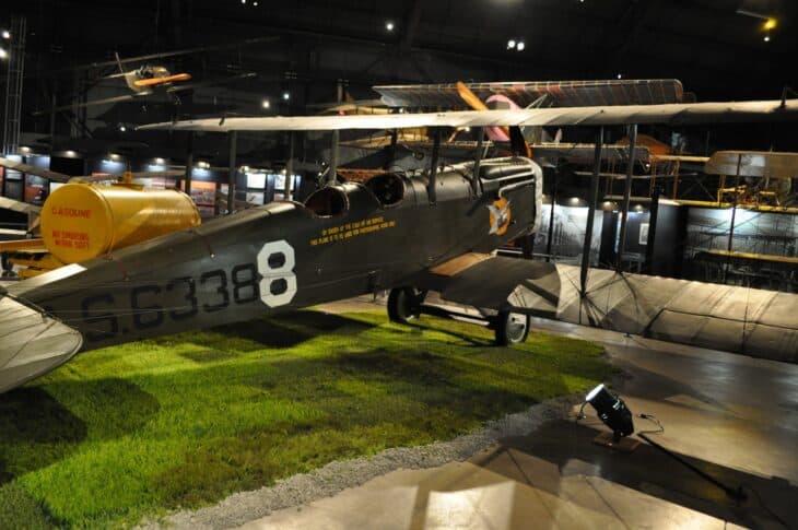 A de Havilland DH-4 biplane on display at the National Museum of the U.S. Air Force