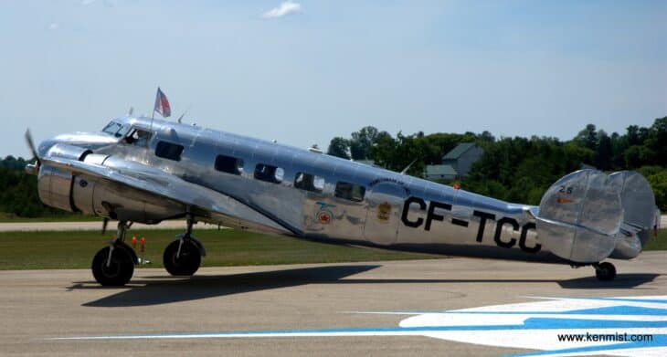 Polished Lockheed Model 10A Electra CF-TCC on the ground, seen from the side