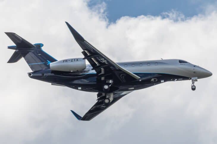 Embraer Praetor 600 business jet banking on approach at Le Bourget