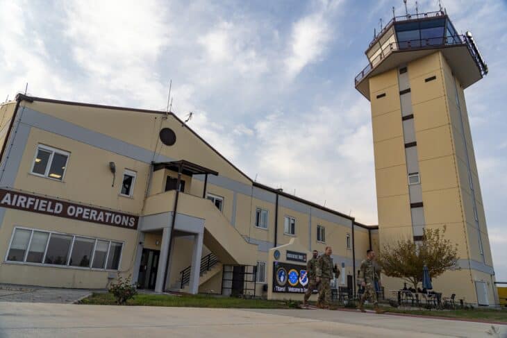 Airfield operations building and control tower at Incirlik Air Base in Turkey