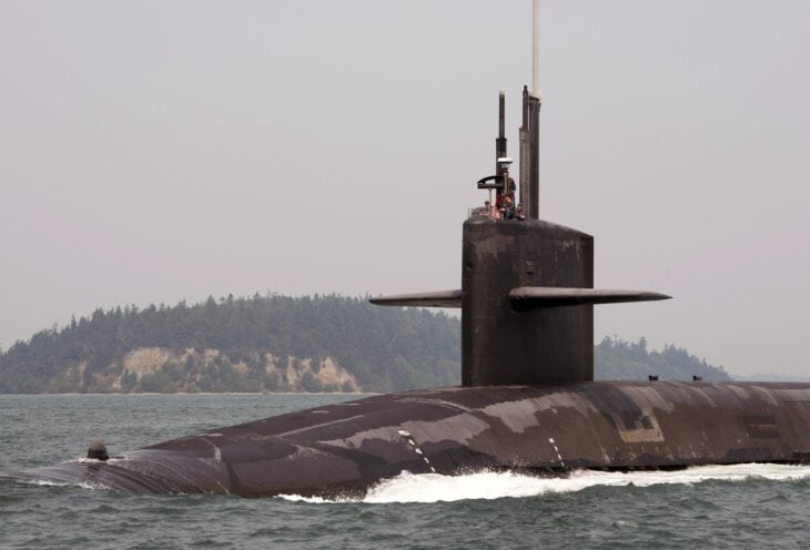 Ohio-class ballistic-missile submarine USS Pennsylvania on the surface in Hood Canal, Washington