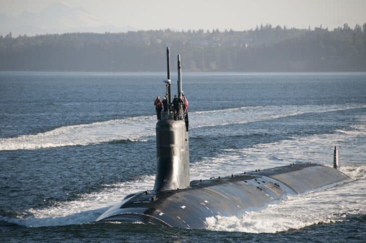 USS Jimmy Carter surfaced near Puget Sound with crew on the sail
