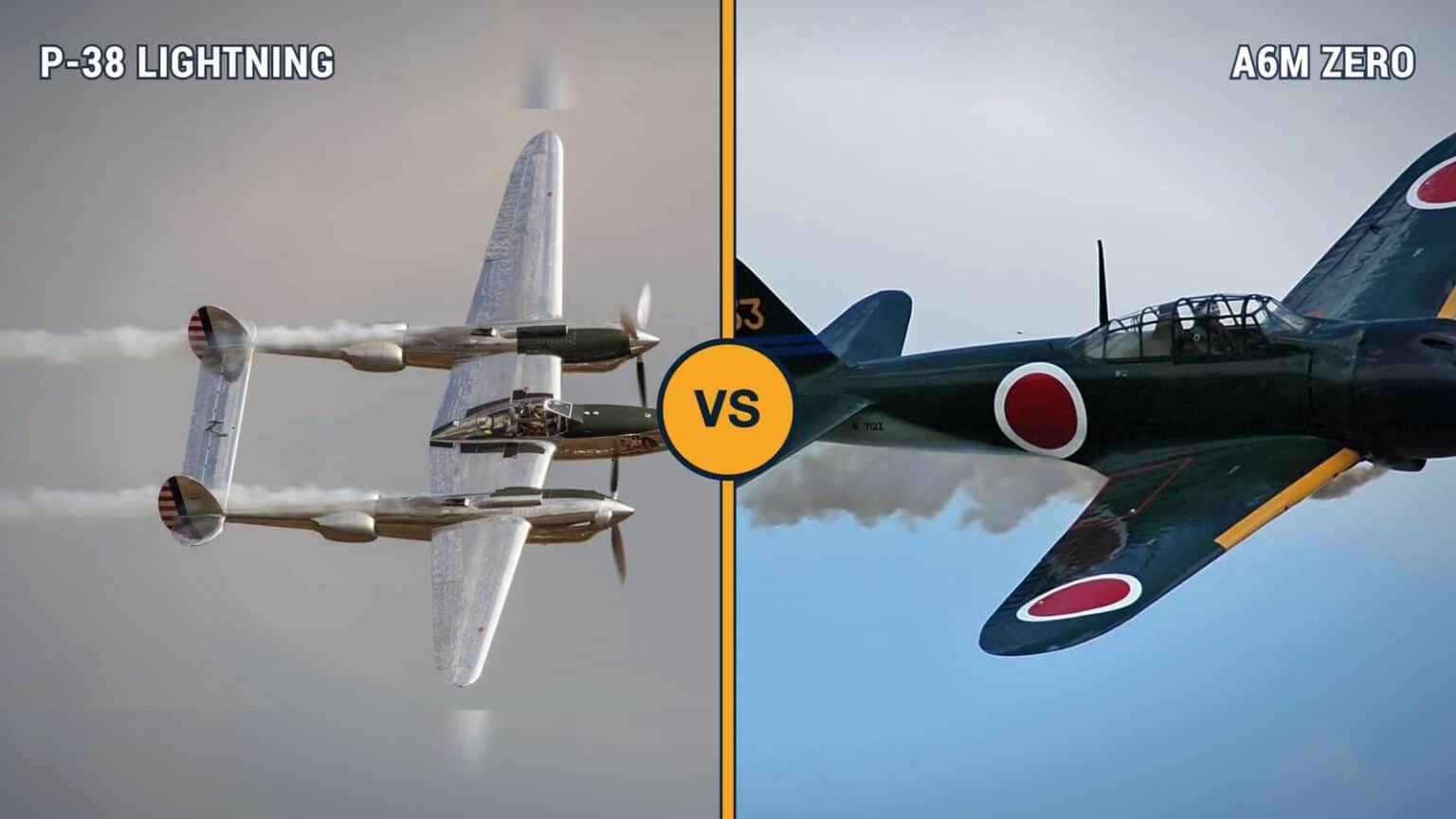 Lockheed P-38 Lightning and Mitsubishi A6M Zero compared side by side