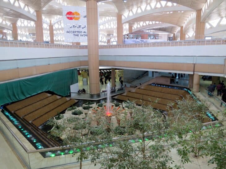 Central atrium garden and fountain inside the King Khalid International Airport terminal in Riyadh