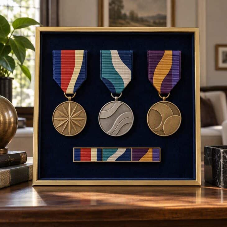 A medal display shows the ribbons and the medals they match.