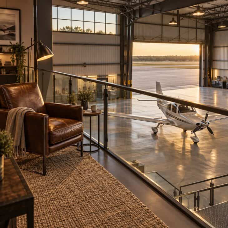 A mezzanine gives you a seat above the aircraft.