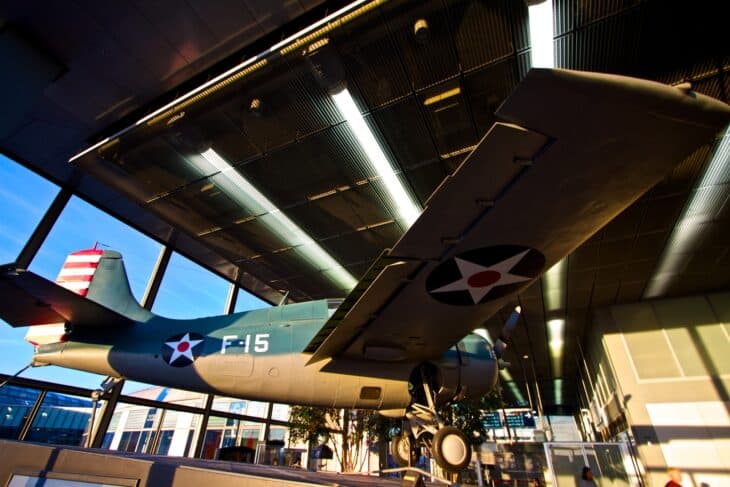 Grumman F4F Wildcat painted as Butch O'Hare's F-15 on display in O'Hare Terminal 2