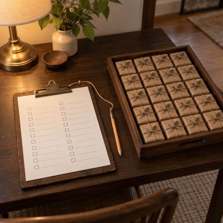 A clipboard checklist with one item ticked each day.