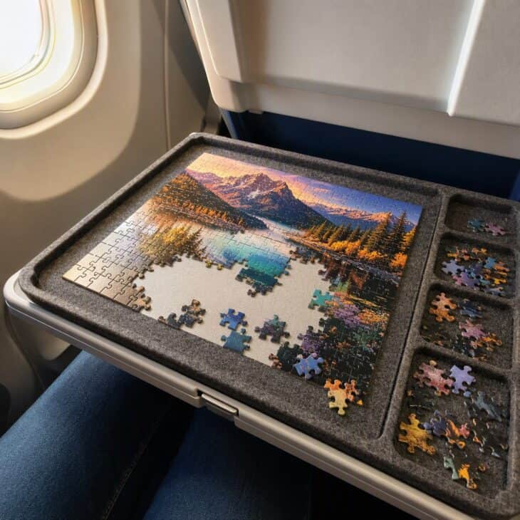 A tray with a lid saves the puzzle from turbulence.