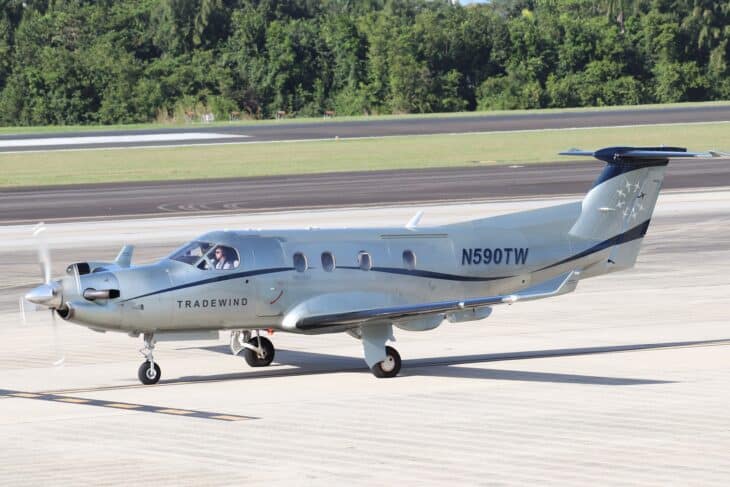 Tradewind Aviation Pilatus PC-12 N590TW taxiing on a runway