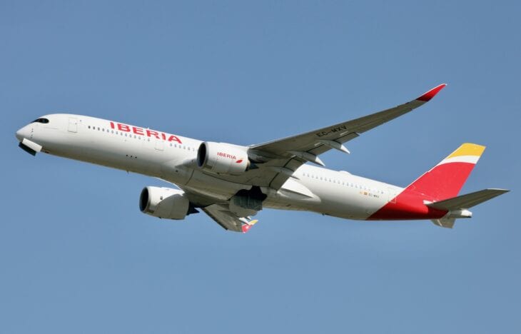 Iberia Airbus A350-900 EC-MXV climbing out of London Heathrow