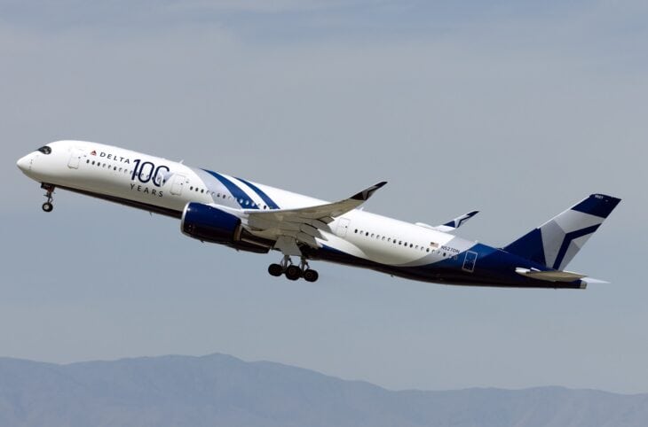 Delta Air Lines Airbus A350-900 N527DN lifting off in its 100 Years livery