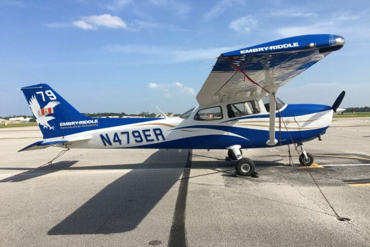 Embry-Riddle Cessna 172 trainer N479ER parked on the ramp