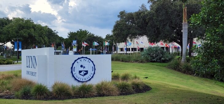 Lynn University entrance sign and seal on the Boca Raton campus
