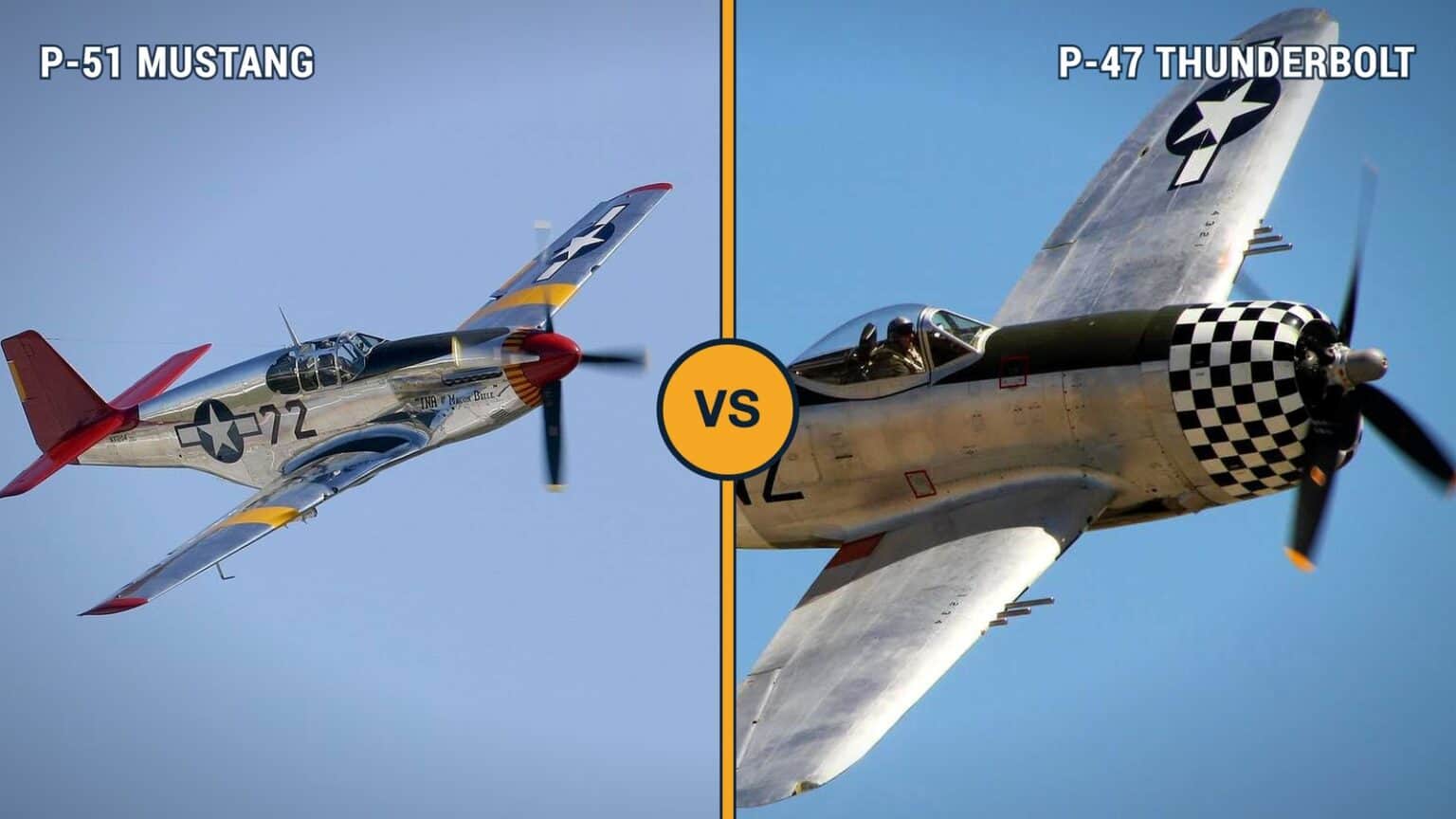 North American P-51 Mustang and Republic P-47 Thunderbolt compared side by side
