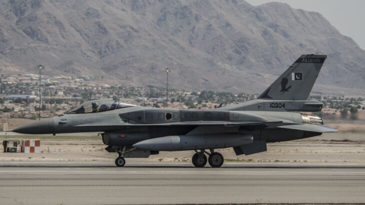 Pakistan Air Force F-16C Fighting Falcon taxiing on a desert runway
