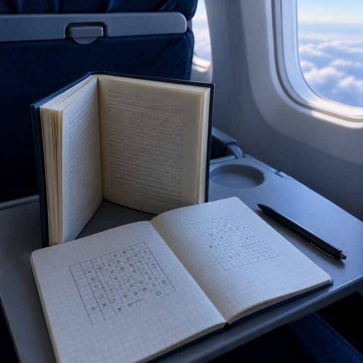 A propped notebook hides your fleet from the next seat.