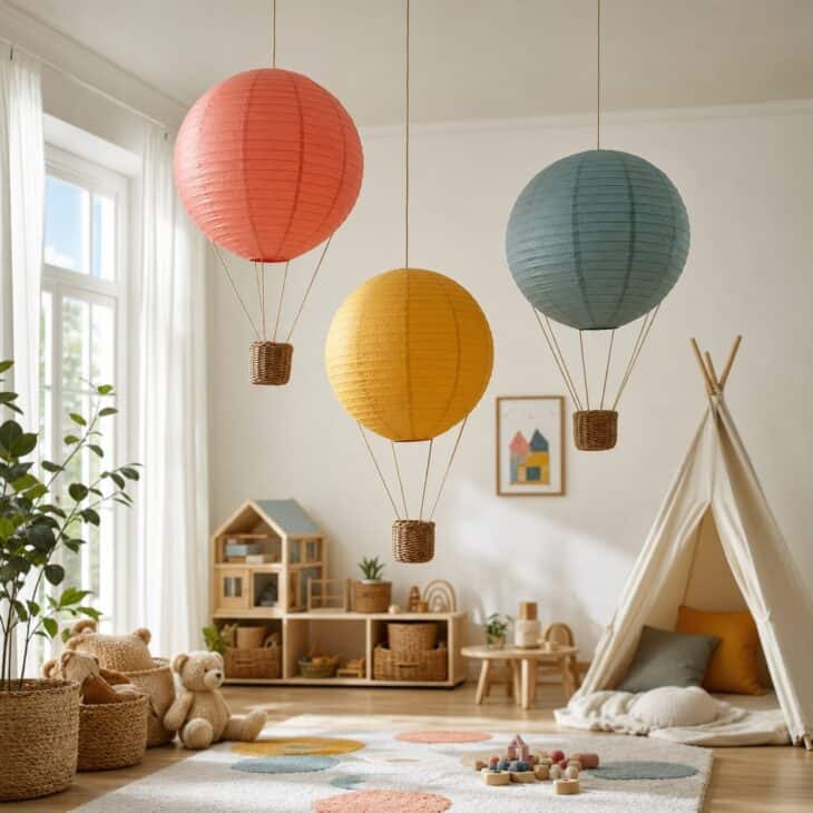 Lanterns at three heights make a whole sky from one ceiling.