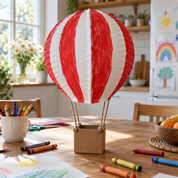 Paper plates make a fast, cheap balloon with kids' help.
