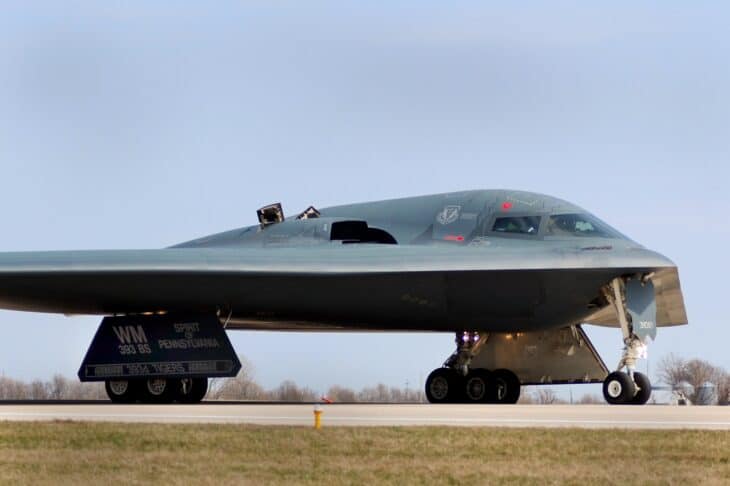 B-2 Spirit stealth bomber with Whiteman tail code taxiing