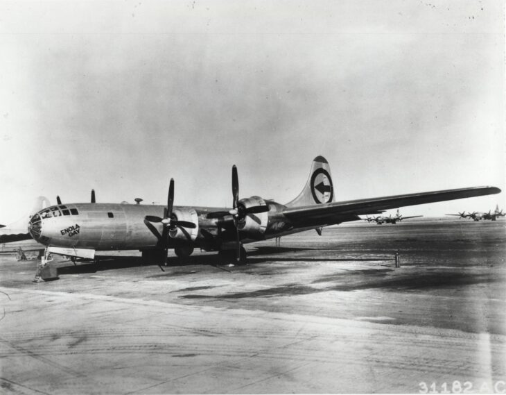 B-29 Enola Gay parked on the ramp, 1945