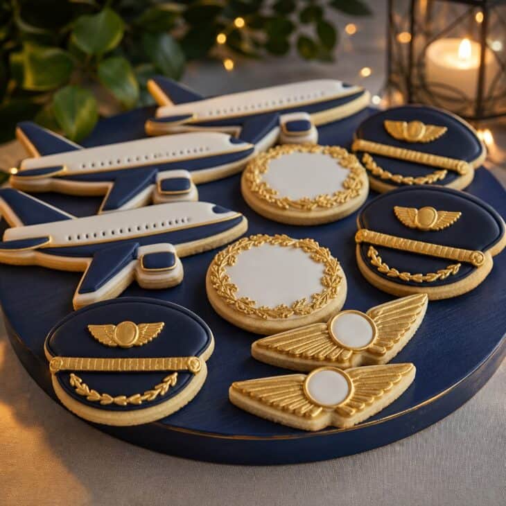Navy and gold give a retirement set a dress-uniform finish.