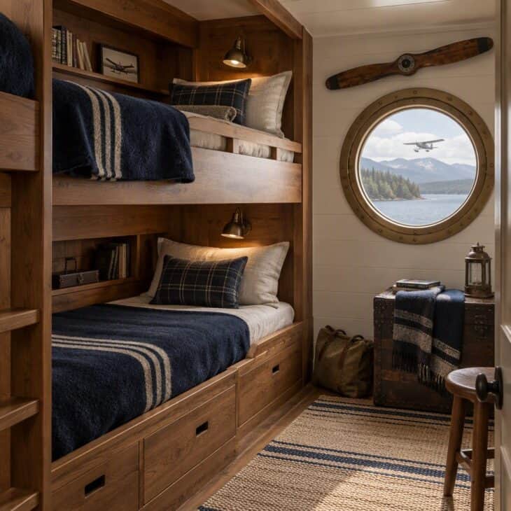 A bunk room sleeps fly-in guests close to the runway.