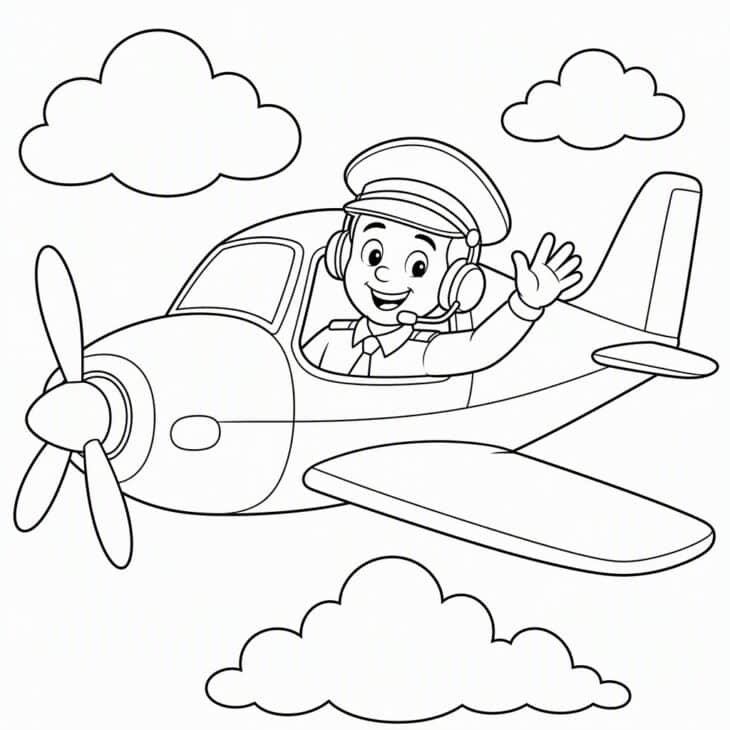 A friendly pilot waving from the cockpit window.