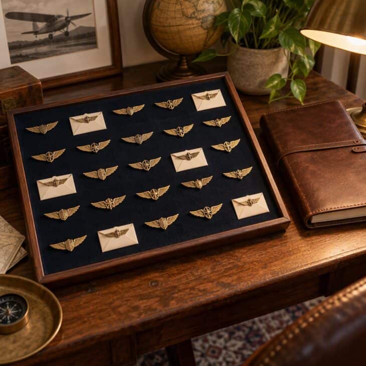 A felt board that fills with small generic wing pins.