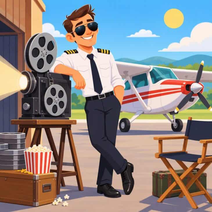 A pilot and a vintage projector.