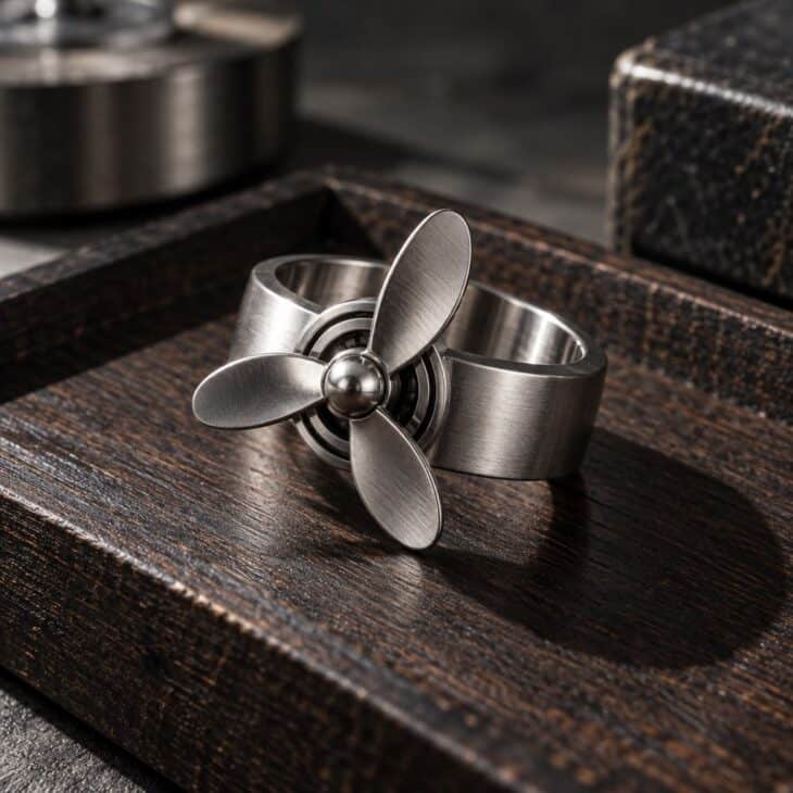 A spinner ring turns a propeller into a fidget piece.
