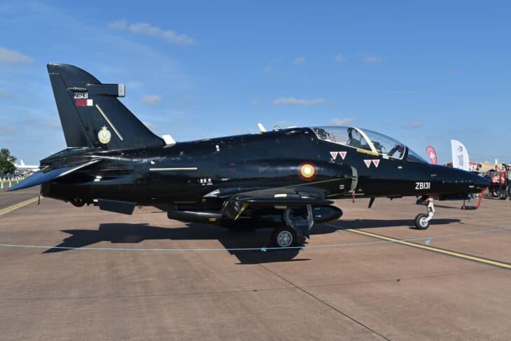 Black BAE Hawk Mk 167 ZB131 of the Qatar Emiri Air Force on the ramp