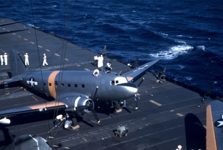 Navy Douglas R4D transport aboard USS Philippine Sea during Operation Highjump