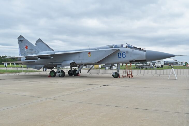 MiG-31BM Foxhound parked at an airshow, tail number 86 blue