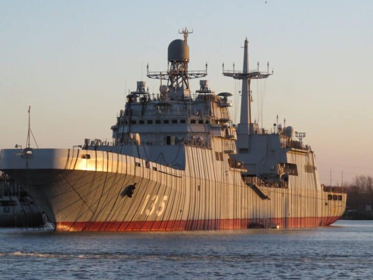 Ivan Gren landing ship, hull 135, at sunset