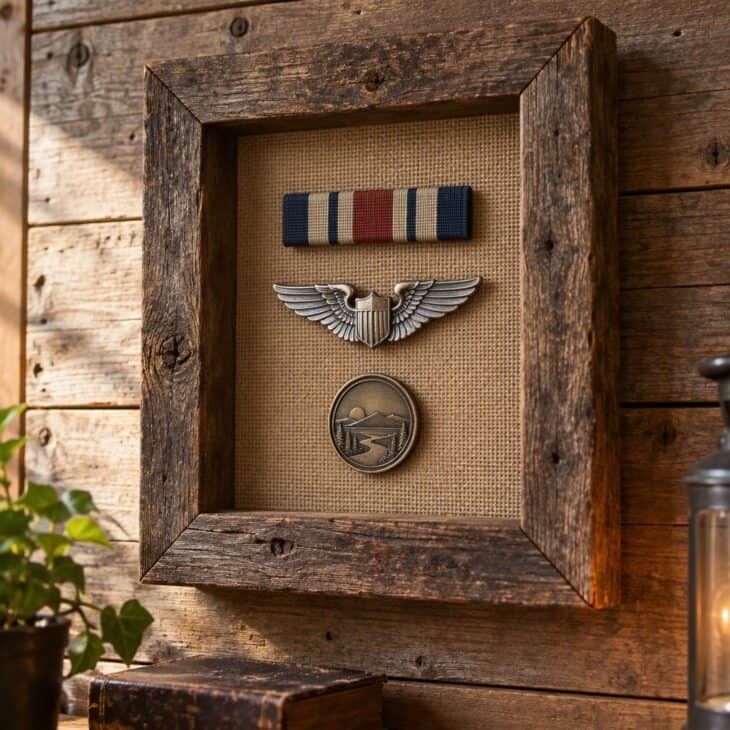 Barnwood gives a military display a warmer, lived-in look.