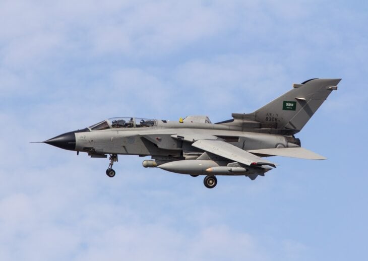 Royal Saudi Air Force Panavia Tornado IDS 8306 in flight with its landing gear down