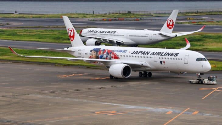 Japan Airlines Airbus A350-900 JA08XJ in the Shohei Ohtani Dream Sho Jet livery taxiing at Tokyo Haneda