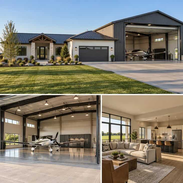 A home with an attached hangar keeps car and plane in one place.