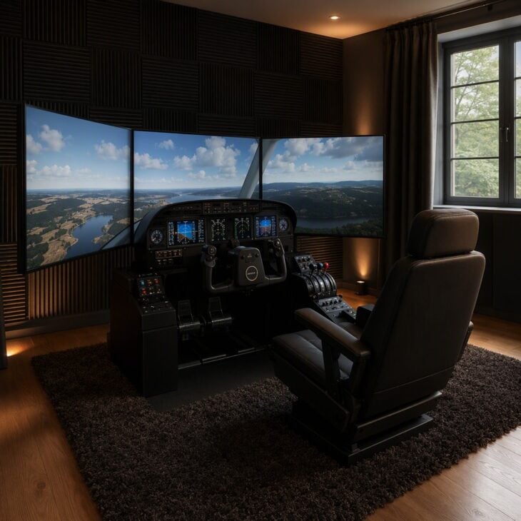 Acoustic panels and a thick rug keep engine sound rich and neighbours happy.