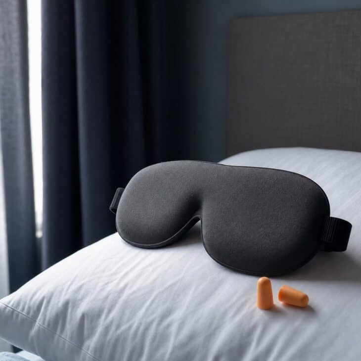 A blackout mask turns a daytime layover into real sleep.