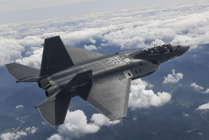 Korea Aerospace Industries KF-21 Boramae in flight above clouds