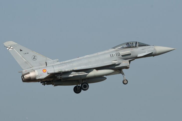 Spanish Air Force Eurofighter Typhoon C.16 landing with gear down