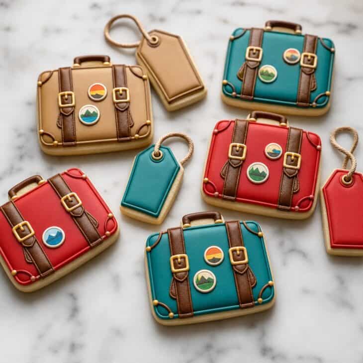 Sticker-covered suitcases make a bon voyage set that does not need a plane.