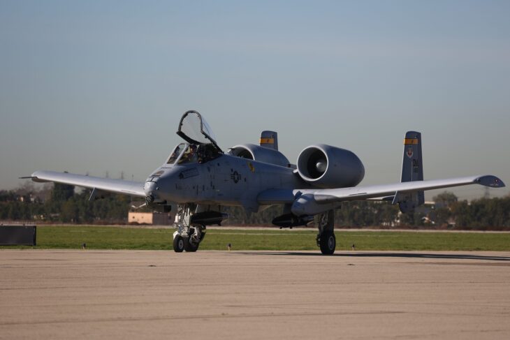 California Air National Guard A-10 Thunderbolt II taxiing on the ramp ahead of the Super Bowl LVI flyover